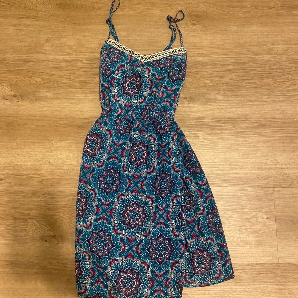 Blue and pink tribal print dress